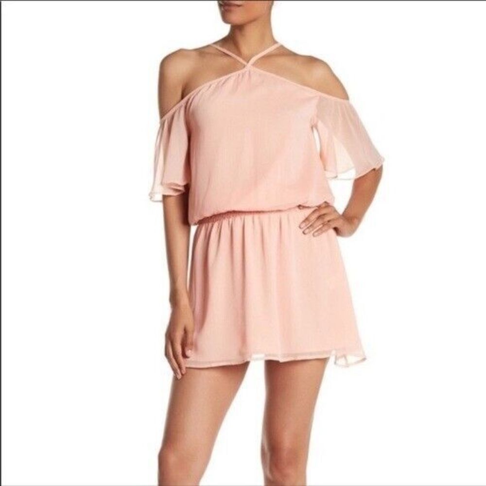 Marchesa Rose Off-Shoulder Dress‎ Womens Large Bell Sleeve Coral Pink MSRP $375
